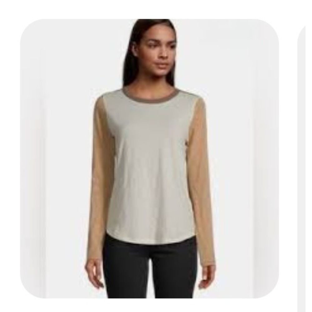 Madewell Colorblock Tee Womens Large Ivory Tan Brown Long Sleeve Slub Knit Top
